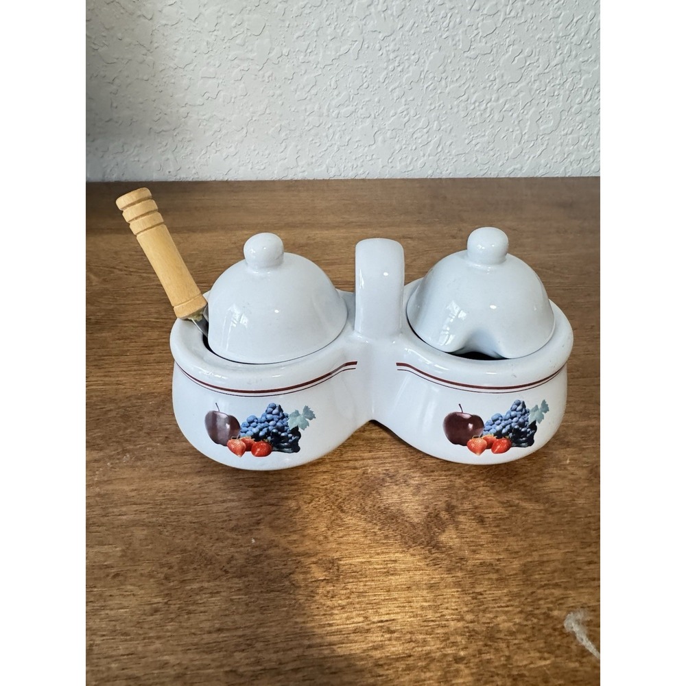 Vintage Houston Harvest Dual Jam/Jelly Jars with Lids & Spoons